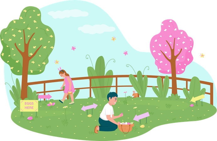 Easter egg hunting in the park Illustration