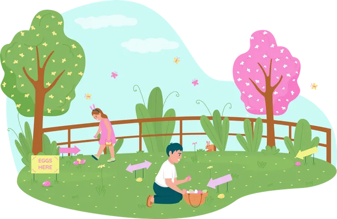 Easter egg hunting in the park  Illustration