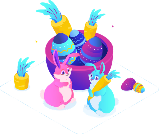 Easter egg with easter bunny  Illustration