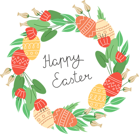Easter Eggs And Colorful Flowers  Illustration
