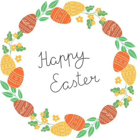 Spring Wreath Of Easter Eggs And Colorful Flowers 일러스트레이션
