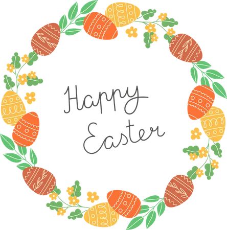 Easter Eggs And Colorful Flowers  Illustration