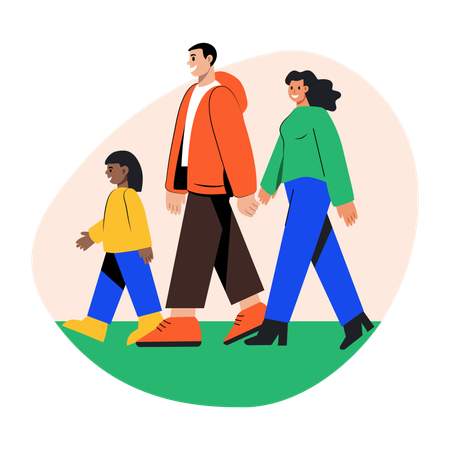 イースターの家族が一緒に歩く  イラスト