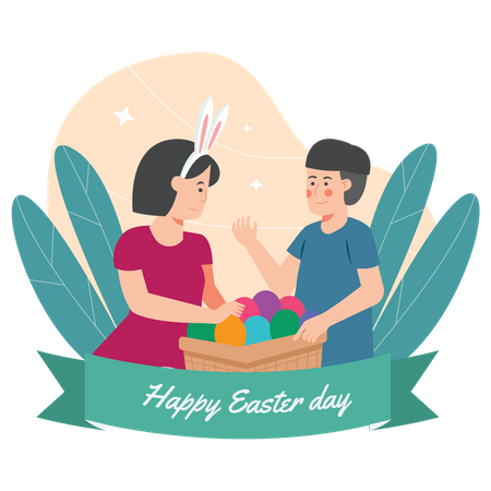 Easter Girl and Boy Easter Egg  Illustration
