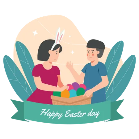 Easter Girl and Boy Easter Egg  Illustration