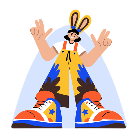Easter girl wearing bunny ears  Illustration