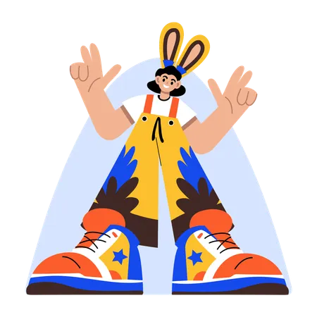 Easter girl wearing bunny ears  Illustration