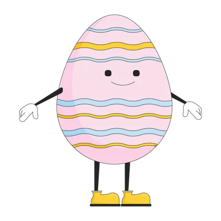 Easter Happy Egg With Arms And Legs 2 D Linear Cartoon Character Smiling Face Easteregg Isolated Line Vector Personage White Background Cheerful Eggshell Eastertime Color Flat Spot Illustration Illustration