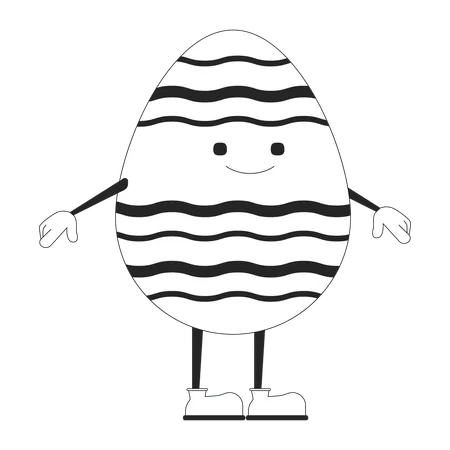 Easter Happy Egg With Arms And Legs Black And White 2 D Line Cartoon Character Smiling Face Easteregg Isolated Vector Outline Personage Eggshell Eastertime Monochromatic Flat Spot Illustration Illustration