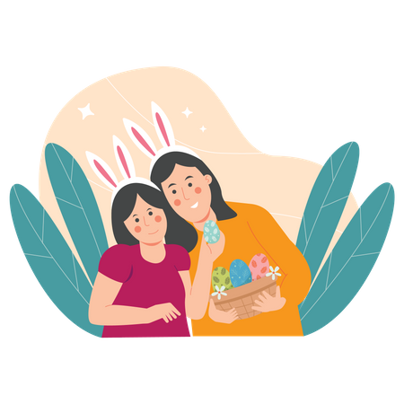 Easter Mom and Kid  Illustration