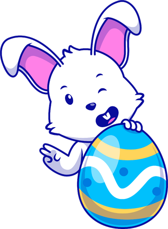 Easter Rabbit Hiding Behind Easter Egg  Illustration