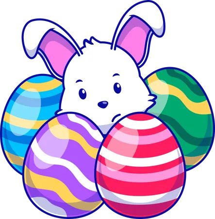 Easter Rabbit Hiding Between Easter Eggs  Illustration