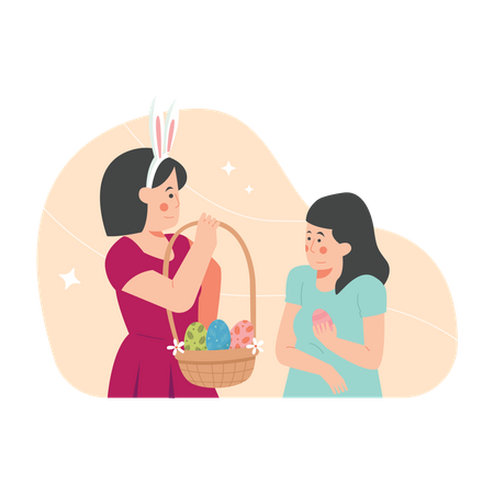 Easter Two Girl Easter Egg  Illustration