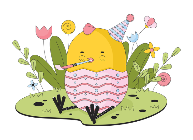 Easter young chicken party blower  Illustration