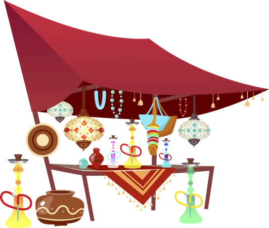 Eastern market tent with souvenirs Illustration