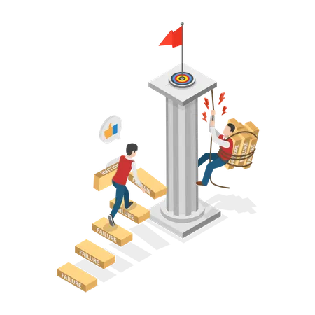3 D Isometric Flat Vector Illustration Of Easy And Hard Way To Success Business Path And Obstacles Illustration
