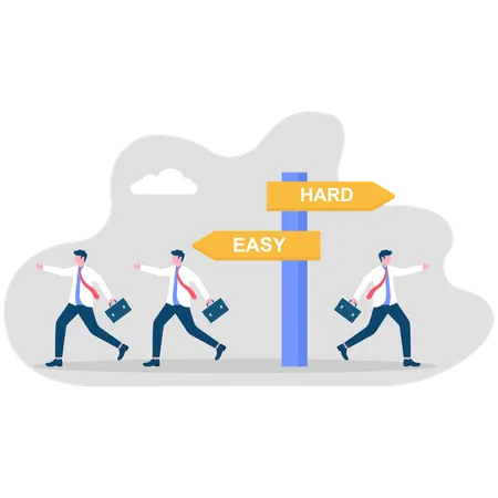 Easy career path with many enthusiasts and a hard career path with few enthusiasts  Illustration