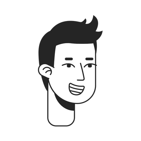 Easy Going Guy With Broad Smile Monochromatic Flat Vector Character Head Black And White Avatar Icon Editable Cartoon User Portrait Lineart Ink Spot Illustration For Web Graphic Design Animation Illustration