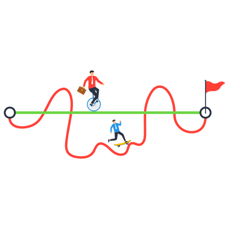 Easy or shortcut way to success or hard path and obstacle  Illustration