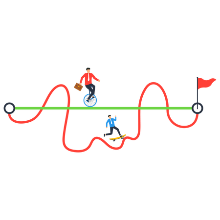 Easy or shortcut way to success or hard path and obstacle  イラスト