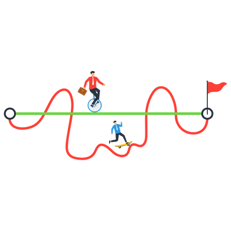 Easy or shortcut way to success or hard path and obstacle  イラスト