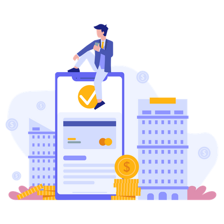 Easy transactions with mobile banking  Illustration