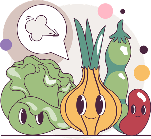 Eat healthy vegetables to fight against digestion problems  イラスト