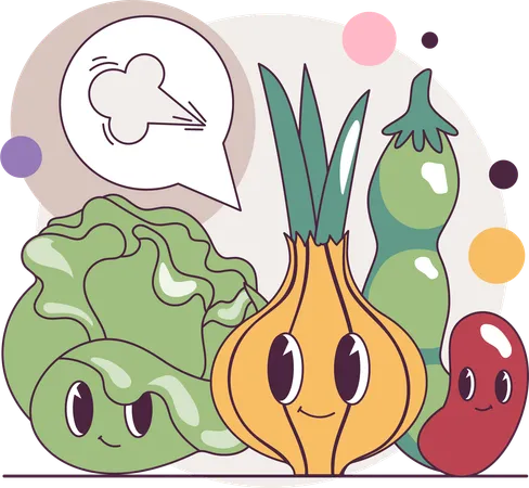 Eat healthy vegetables to fight against digestion problems  イラスト