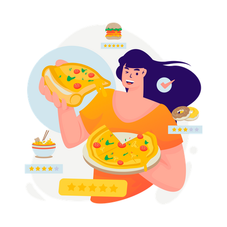 Eat pizza and give reviews  Illustration