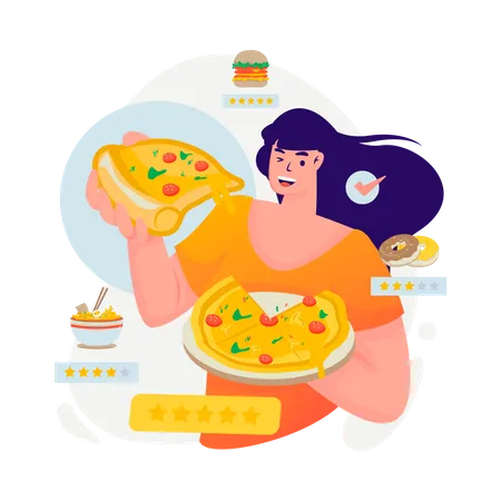 Eat pizza and give reviews  Illustration