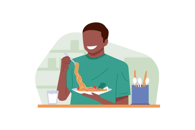 Eating Chinese Noodle  Illustration