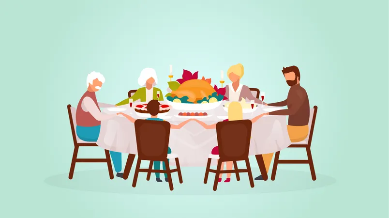 Eating festive meal together Illustration