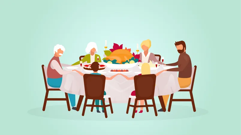 Eating festive meal together  Illustration