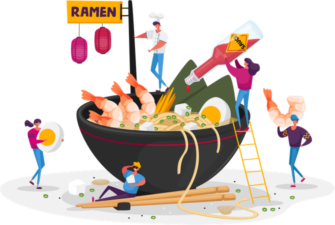 Eating ramen bowl Illustration