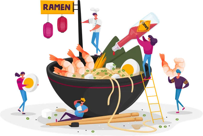 Eating ramen bowl Illustration