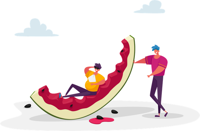 Eating slice of watermelon  Illustration