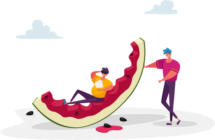 Eating slice of watermelon  Illustration