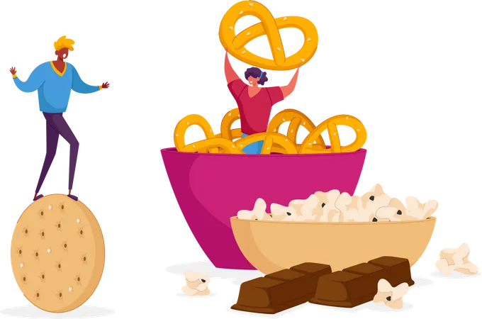 Eating snacks and fast-food Illustration