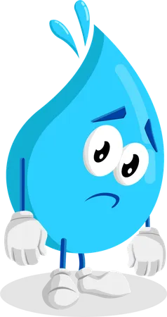 Mascotte du logo de l'eau, pose triste  Illustration