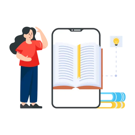 A Mobile Learning App Flat Editable Illustration Of Ebook Illustration
