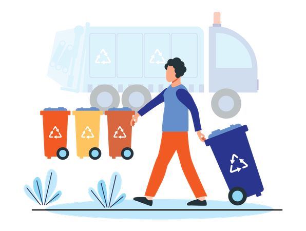 Éboueur transportant des déchets à recycler  Illustration