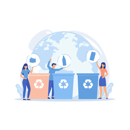 Eco activists sorting garbage  Illustration