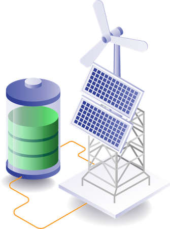 Energia do painel solar com bateria ecológica ecológica  Ilustração