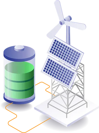 Energia do painel solar com bateria ecológica ecológica  Ilustração