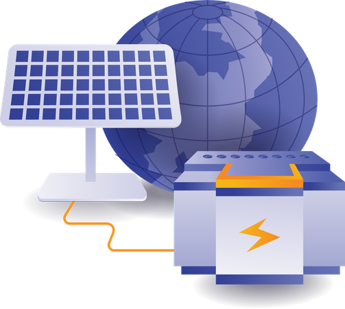 Rede de baterias ecológicas que armazena energia do painel solar  Ilustração