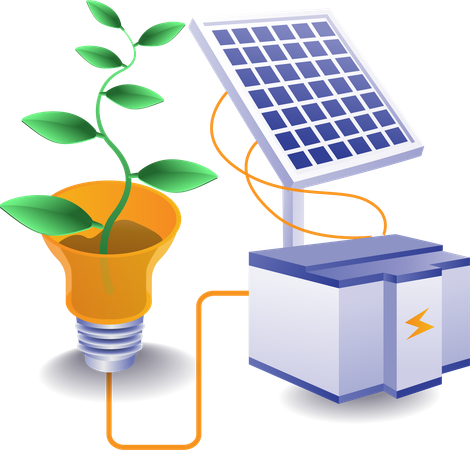 Eco con baterías de energía de paneles solares.  Ilustración