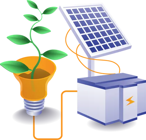 Eco con baterías de energía de paneles solares.  Ilustración