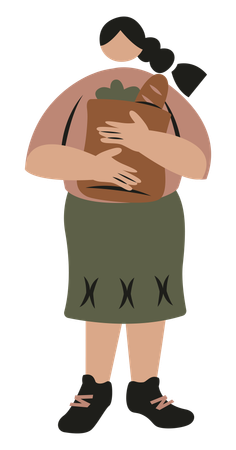 Woman holding Eco bag with bread and lettuce  イラスト
