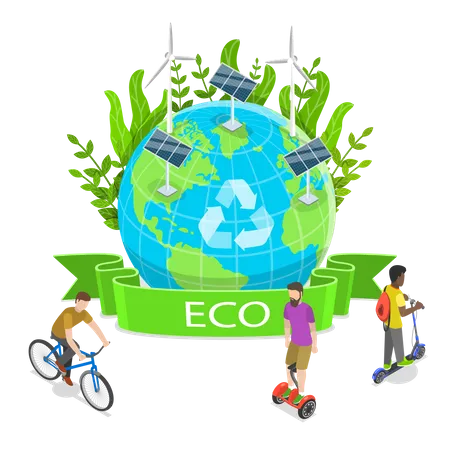 Isometric Flat Vector Illustration Of Sustainability And Environmental Protection 100 Percent Eco Friendly And Zero Waste Concept Illustration