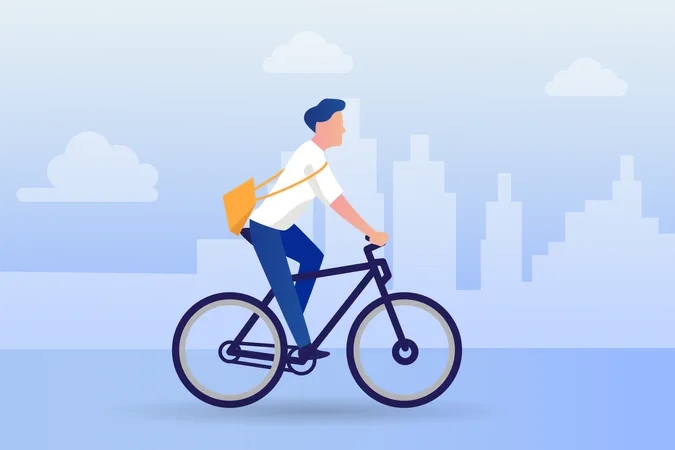 Eco friendly businessman going for work on cycle  Illustration